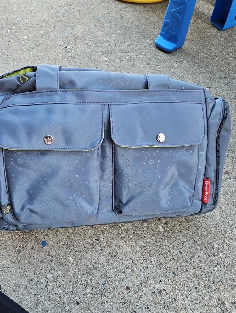Gray Baby Bag with Lime Green Interior - Women's Diaper Tote